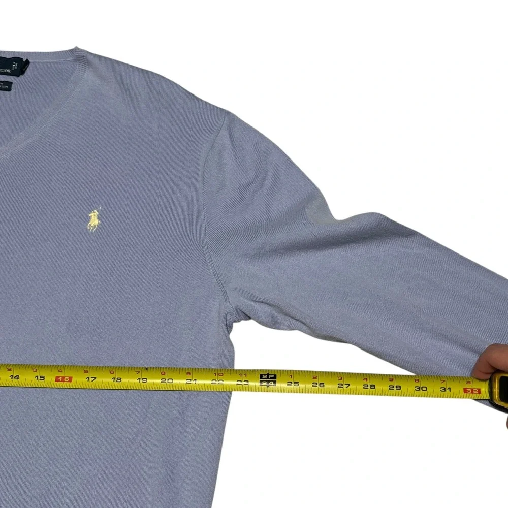 Vintage Polo Ralph Lauren Light Blue Pima Cotton V-neck Sweater Men's XL FLAW